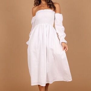 Petal & Pup DOMENICA SHIRRED LONG SLEEVE MIDI DRESS